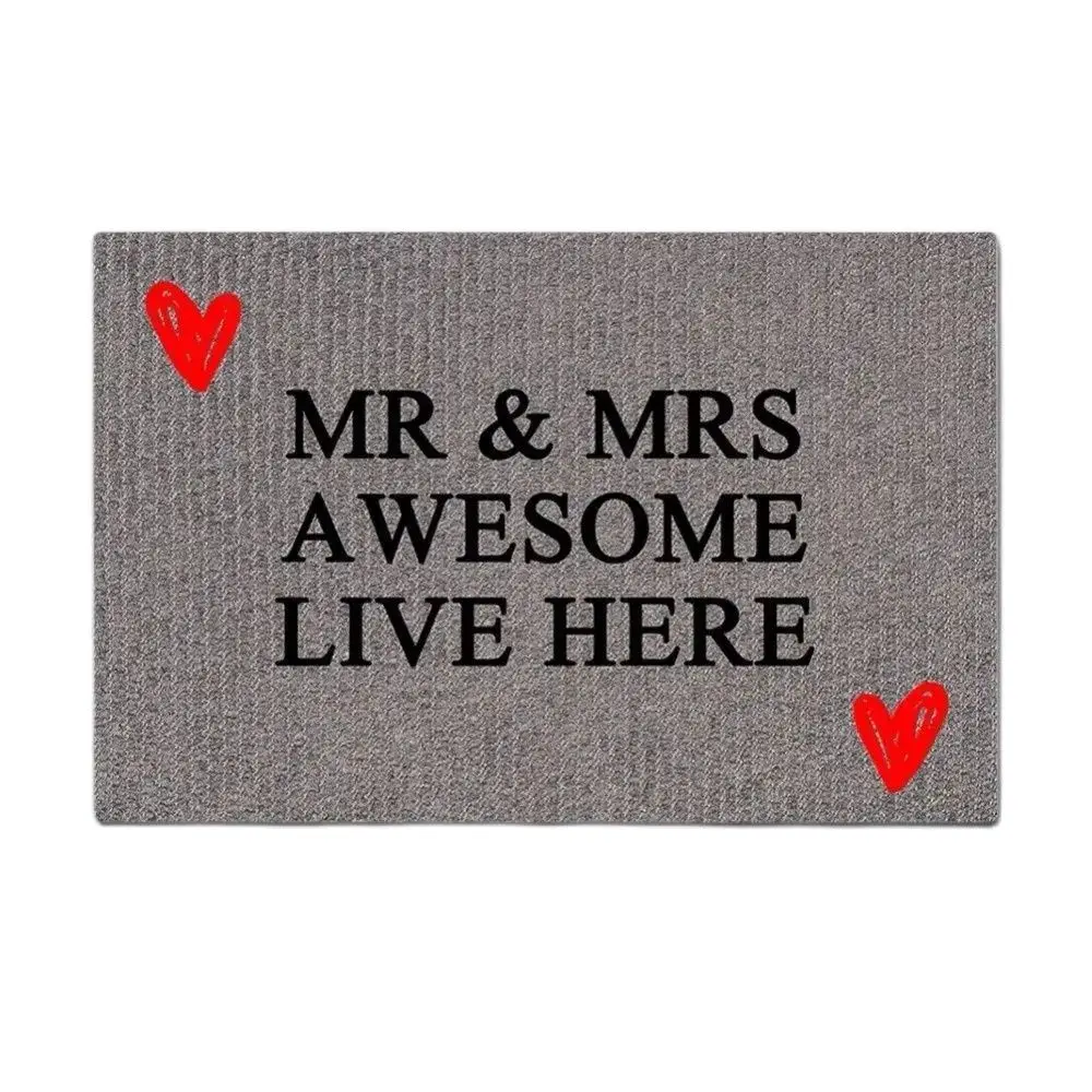 

Mr & Mrs Awesome Live Here Doormat Outdoor Non-Slip Rubber Floor Foot Mat Housewarming Holiday Room Decor Rug Home Door Mat