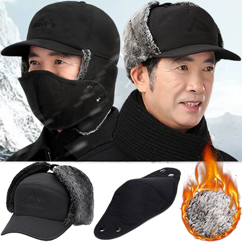 

Winter Thicken Warm Hat Men Faux Fur Bomber Hat Ear Flap Cap Women Soft Thermal Bonnets Hats for Outdoor Fishing Skiing Cap Hats