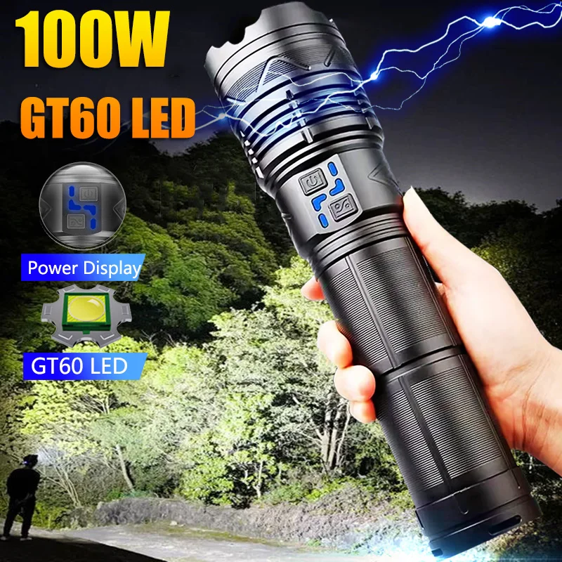 Super Bright Tactical Flashlight 100W GT60 Long Range 5000m Powerful Zoom LED Torch USB Rechargeable Using 4 parallel Batteries
Super Bright Tactical Flashlight 100W GT60 Long Range 5000m Powerful Zoom LED Torch USB Rechargeable Using 4 parallel Batteries