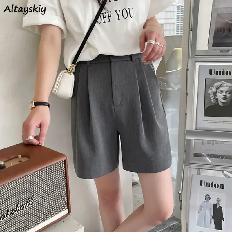 

Shorts Women Korean Folds Summer High Waist All-match Office Ladies Simple Baggy Elegant Tender Casual Daily Popular Ins Design