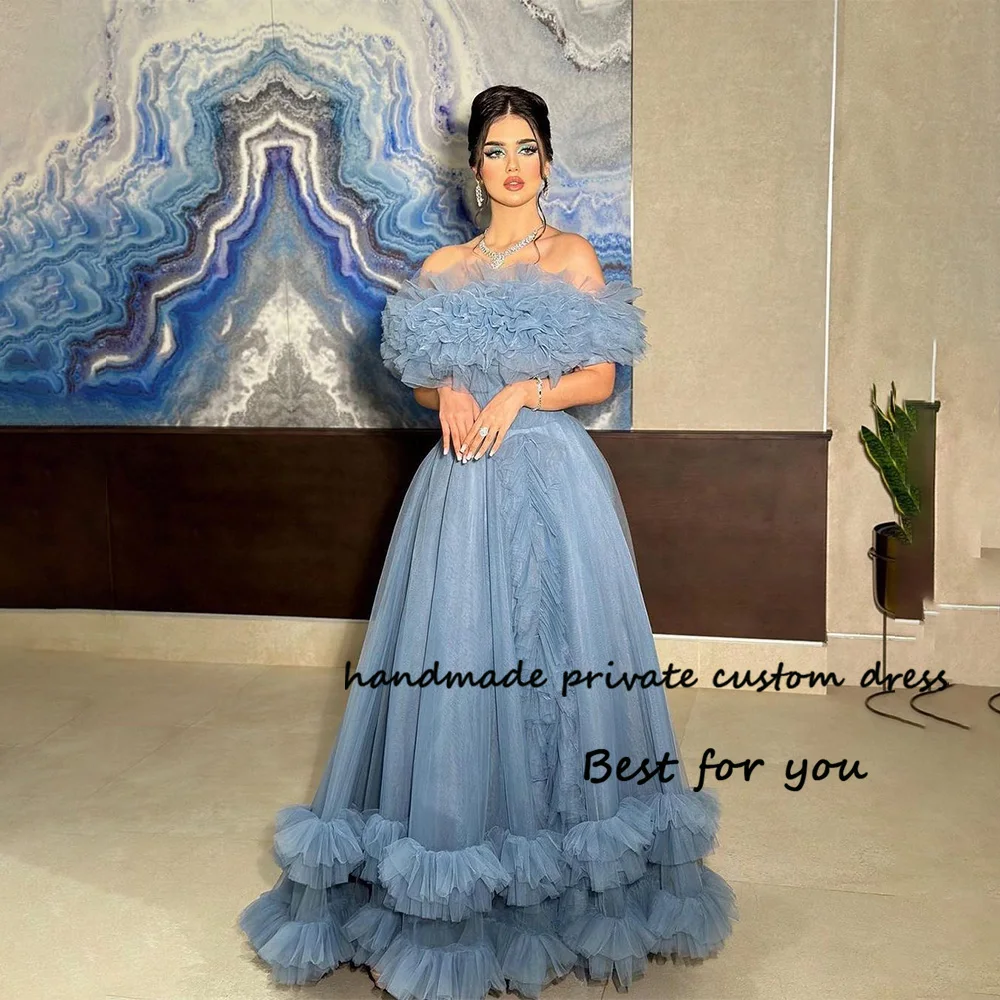 Blue Tulle A Line Ball Gown Evening Dresses Off Shoulder Arabic Dubai Celebrate Party Dress Customized Formal Gowns
Blue Tulle A Line Ball Gown Evening Dresses Off Shoulder Arabic Dubai Celebrate Party Dress Customized Formal Gowns