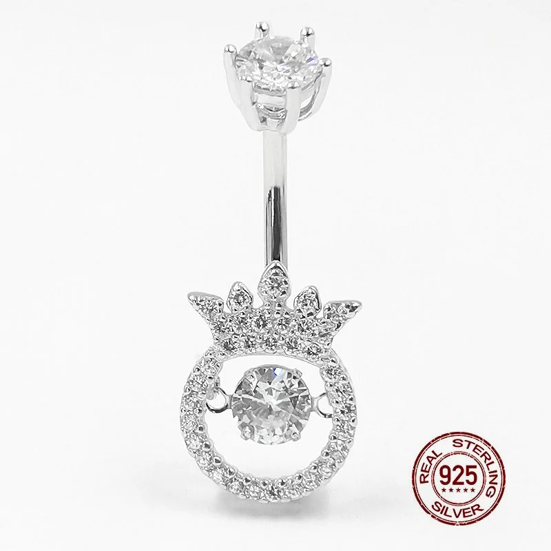 

Crown Navel Piercing for Women 925 Sterling Silver Belly Button Rings Zircon Dangling Belly Ring Body Piercing Jewelry