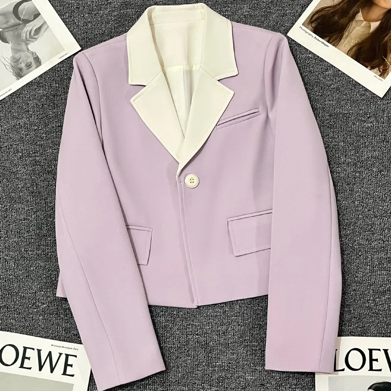 

SuperAen Purple Short Suit Overcoat Women's Spring 2024 New Fashion Blazers