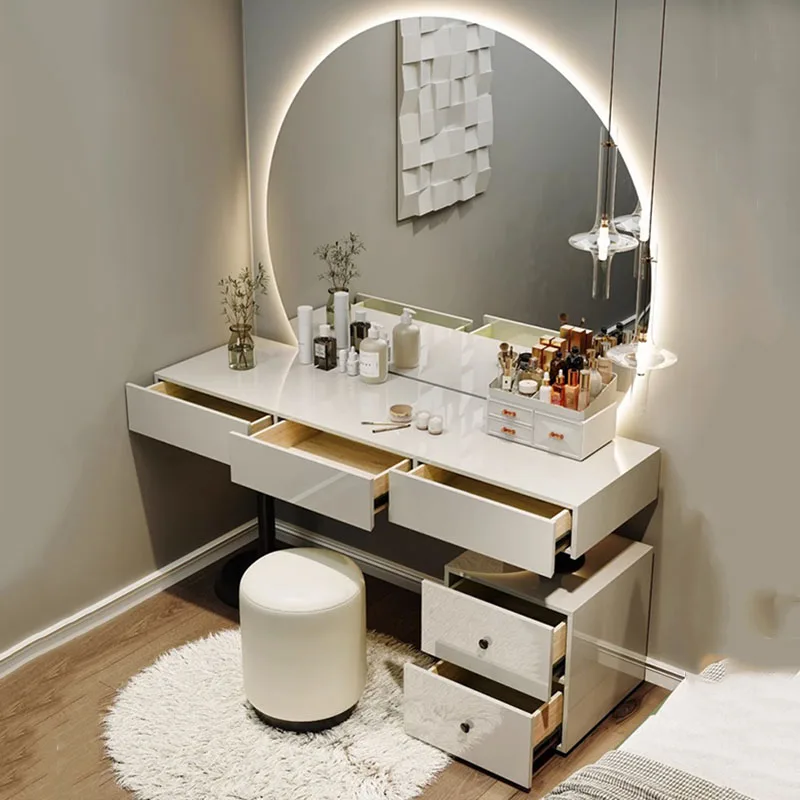

White Mirror Storage Dresser Cabinet Drawers Led Modern Wood Hotel Makeup Table Women Bedroom Mesa De Maquillaje Funiture