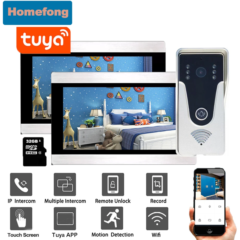 

Homefong 1080P Wifi Video Intercom System for Home Tuya Smart Wireless Video Door Phone Doorbell Camera Unlock Talk Waterproof