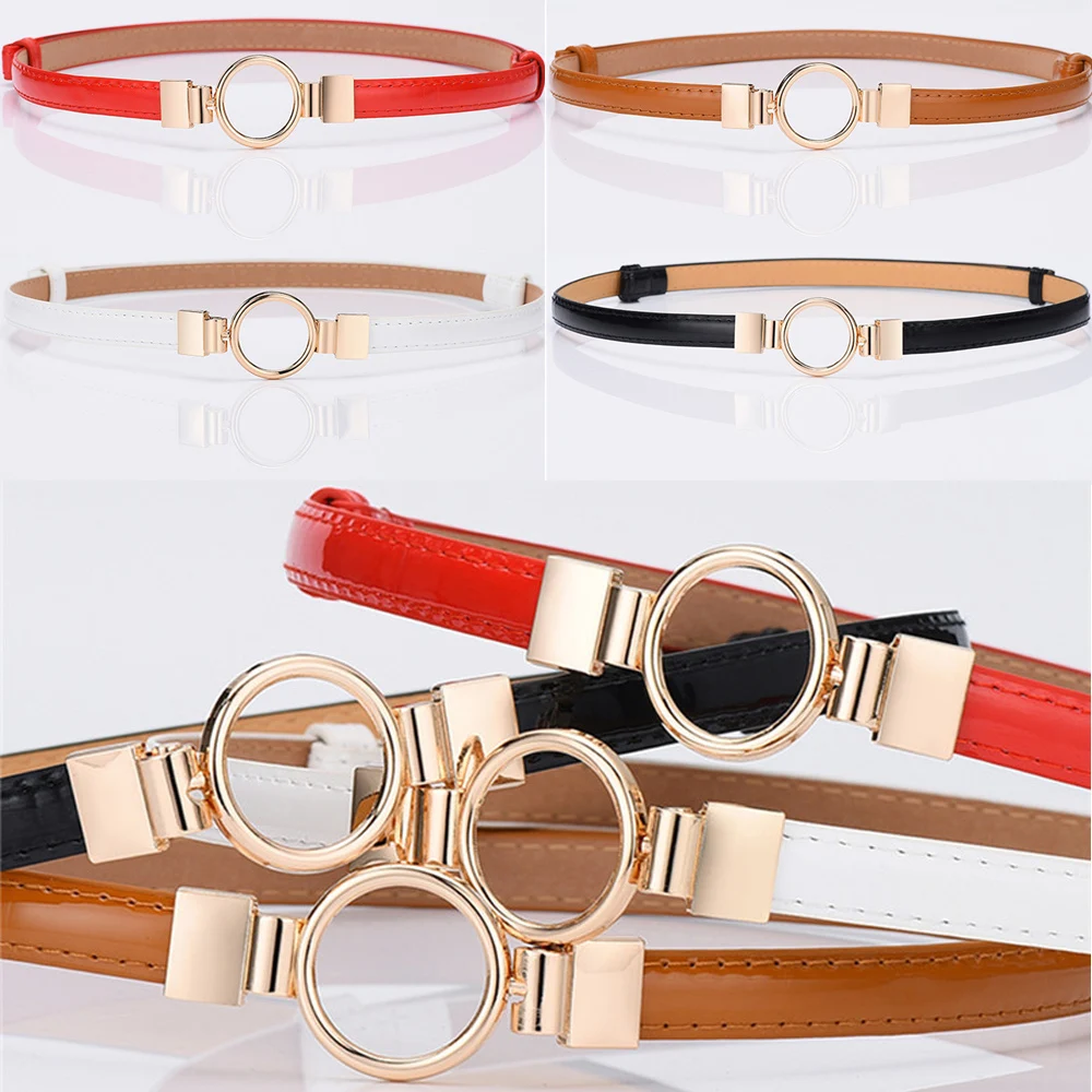 

Womens Fashion Slim Belt Round Metal Buckle PU Leather Cute Red White Waistband for Women Belts Cintos Femininos De Luxo пояс