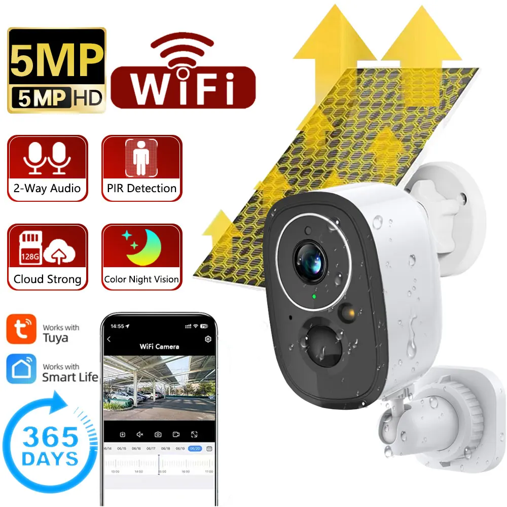 5MP Internal Battery WIFI Surveillance Camera Tuya Smart Life Home Outdoor Security Protection Wireless CCTV Camera Solar Panel
5MP Internal Battery WIFI Surveillance Camera Tuya Smart Life Home Outdoor Security Protection Wireless CCTV Camera Solar Panel