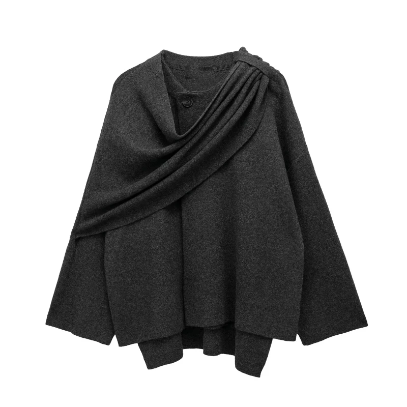 New Autumn And Winter Round Neck Long-sleeved Shawl Style Gray Asymmetrical Loose Warm Knitted Jacket 
New Autumn And Winter Round Neck Long-sleeved Shawl Style Gray Asymmetrical Loose Warm Knitted Jacket
