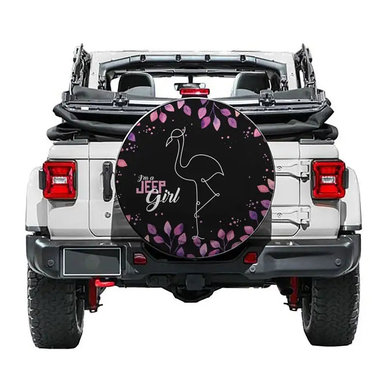 

Car Girl Flamingo Tire Cover - Custom Tire Cover for Car Wrangler 2018 to 2021, Car Liberty, Bronco, RV - with Backup Camera