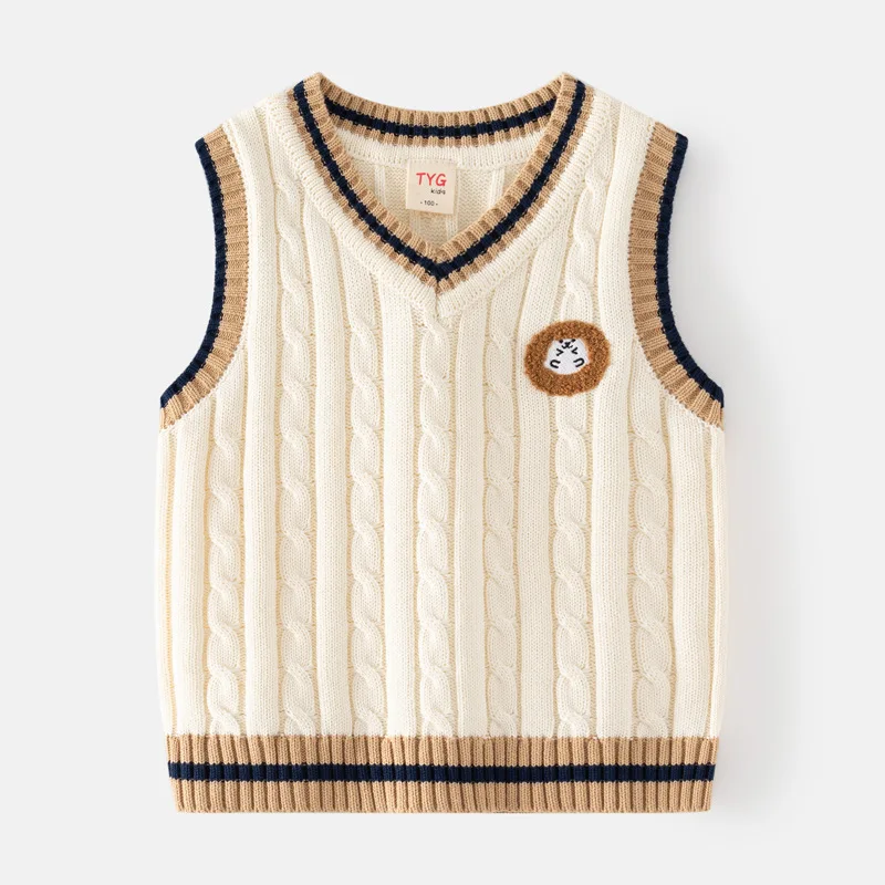 

Autumn Baby Boys Knit Vest Cotton Spring Preppy Style Kids V-Neck Sweaters Children Clothes Sleeveless Pullovers Students Vests