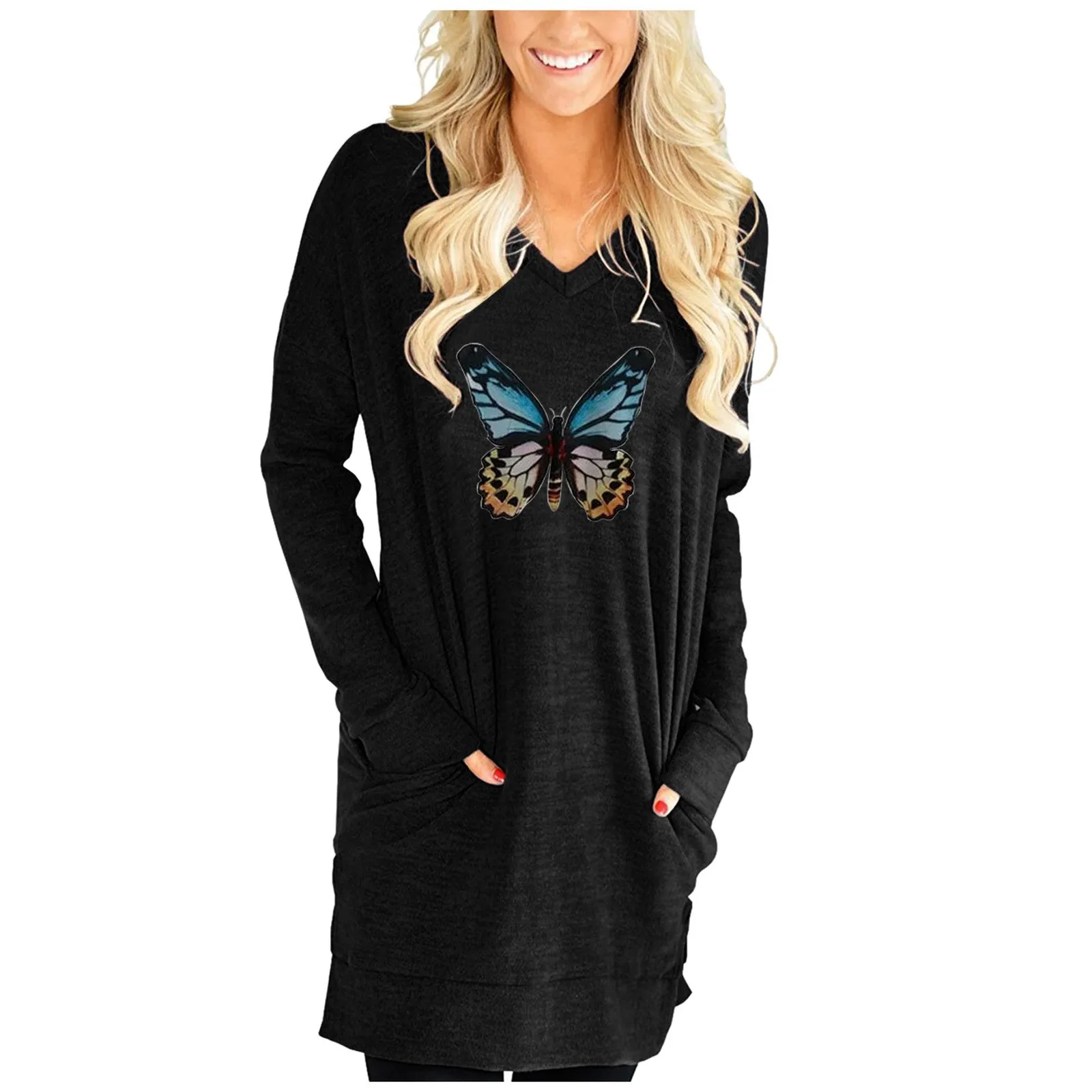 Short Pack Loose Long Sleeve Fashion Butterfly Printed V-Neck Split Pocket T-Shirt Dressy Top Women Ladies Sleeping Tops
Short Pack Loose Long Sleeve Fashion Butterfly Printed V-Neck Split Pocket T-Shirt Dressy Top Women Ladies Sleeping Tops