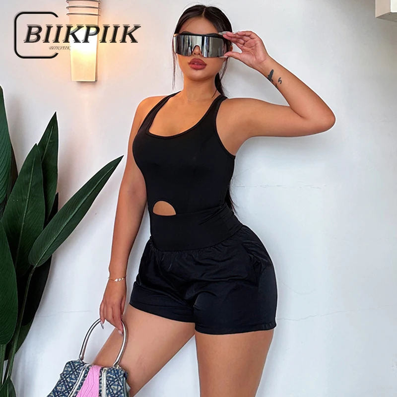 

BIIKPIIK Hollow Out Women Playsuits Sporty Criss-cross Backless Casual One-piece Shorts Rompers Sexy Yoga Outfit Jogging Fitness