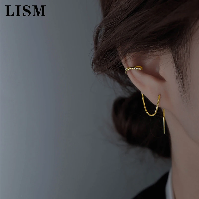 

LISM Stainless Steel Fake Piercing Cartilage Ear Cuff on Earring for Women Girls Fashion Long Tassel Gold Color Ear Clips
