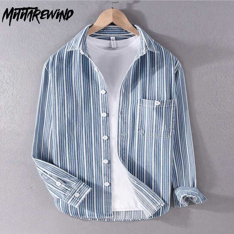 Autumn Long Sleeve Denim Shirt Men Outdoor Casual Jean Shirts Pure Cotton Loose Striped Shirt Japanese Fashion Top chemise homme
Autumn Long Sleeve Denim Shirt Men Outdoor Casual Jean Shirts Pure Cotton Loose Striped Shirt Japanese Fashion Top chemise homme