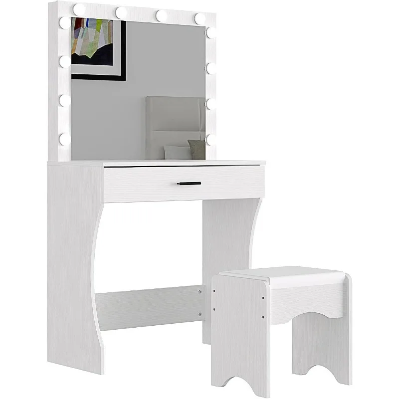 Vanity Desk with Mirror and Adjustable Lights, One Drawer Storage Makeup Table with Stool - Vanity Set for Bedroom (White)
Vanity Desk with Mirror and Adjustable Lights, One Drawer Storage Makeup Table with Stool - Vanity Set for Bedroom (White)