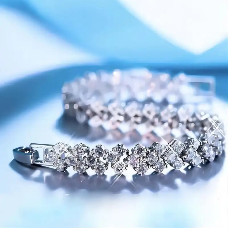 

Женский изысканный браслет из серебра 18 К и белого золота с бриллиантами в виде муассанита и звезд, роскошный браслет, ювелирные изделия в подарок