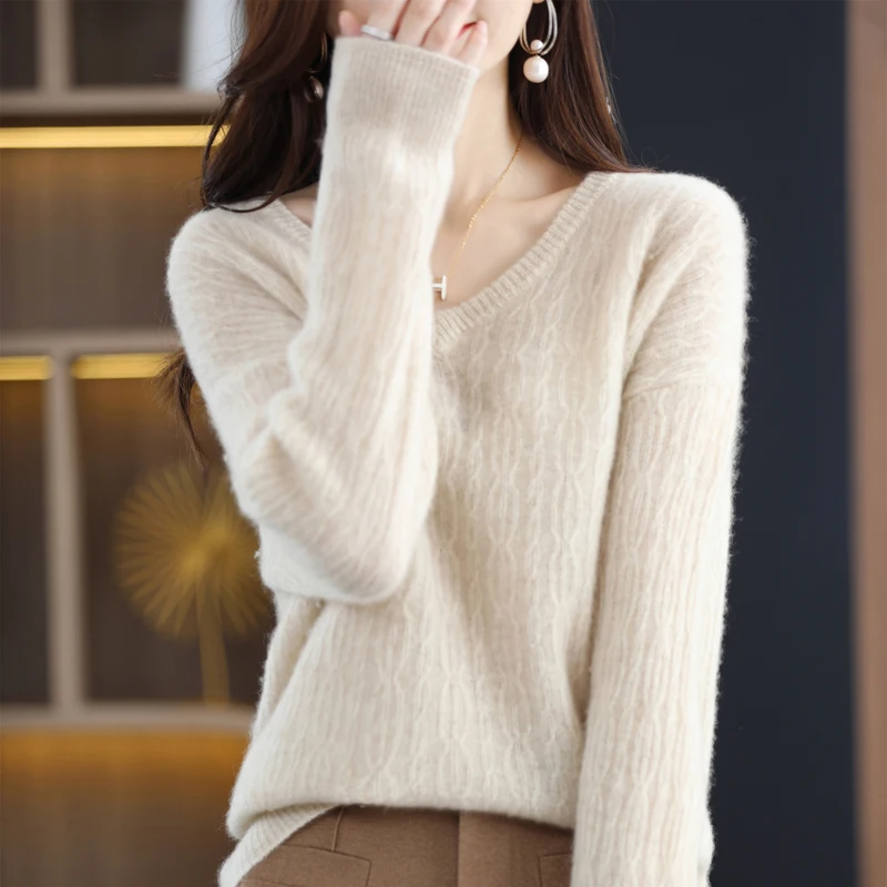 Ladies V-neck Sweater 2022 Autumn Winter New 100%Merino Wool Pullover Sweater Women's Thin Fashion Knitted Loose Bottoming Shirt
Ladies V-neck Sweater 2022 Autumn Winter New 100%Merino Wool Pullover Sweater Women's Thin Fashion Knitted Loose Bottoming Shirt