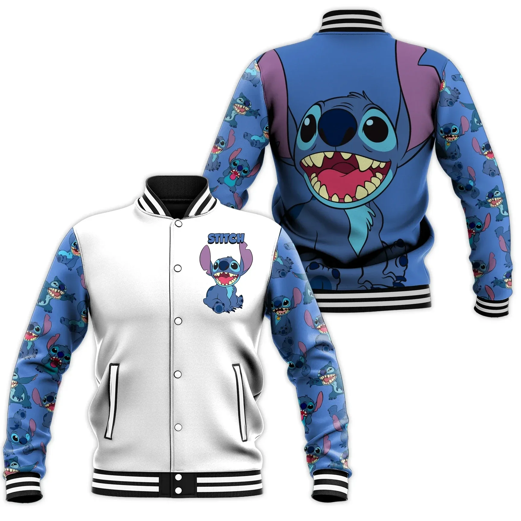 Spring and Autumn New Baseball Jacket Disney Stitch Casual Fashion Anime Print Y2K Uniform Street Men's and Women's Clothing Top 
Spring and Autumn New Baseball Jacket Disney Stitch Casual Fashion Anime Print Y2K Uniform Street Men's and Women's Clothing Top