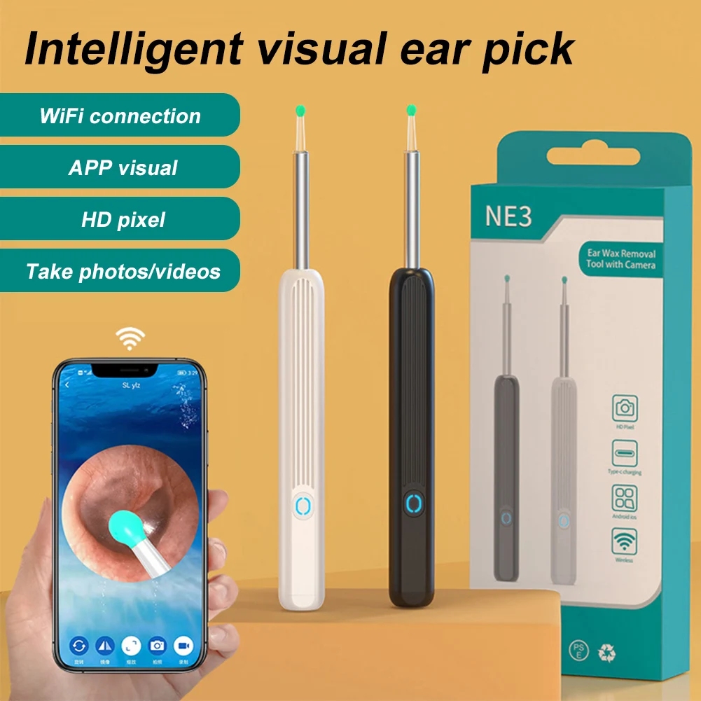 Wireless Smart Visual Ear Cleaner Otoscope Ear Wax Removal Tool Earpick 800W Endoscope Earwax Remover with 4 Spoon Heads
Wireless Smart Visual Ear Cleaner Otoscope Ear Wax Removal Tool Earpick 800W Endoscope Earwax Remover with 4 Spoon Heads