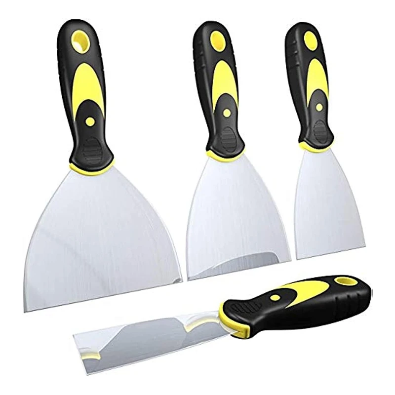 

4 PCS Putty Knife Scrapers, Spackle Knife Metal Scraper Tool Plastic For Drywall Finishing, Plaster Scraping, Wallpaper