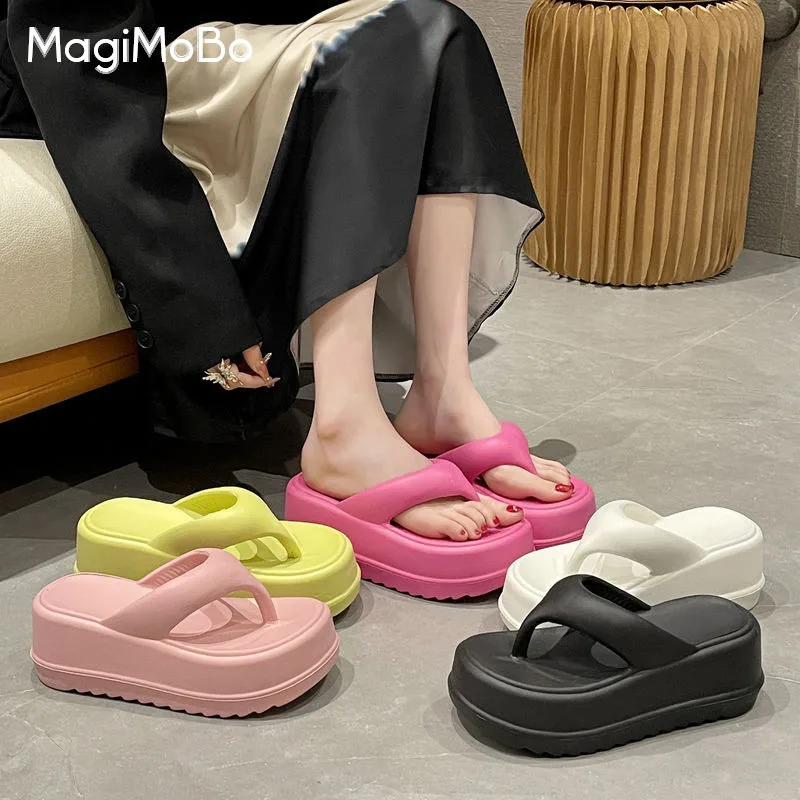 

Summer Women 6CM Platform Slippers EVA Soft Sides Shoes Garden Shoes Wedges Sweet Sandals Antiskid Female Flip Flops For Stenio