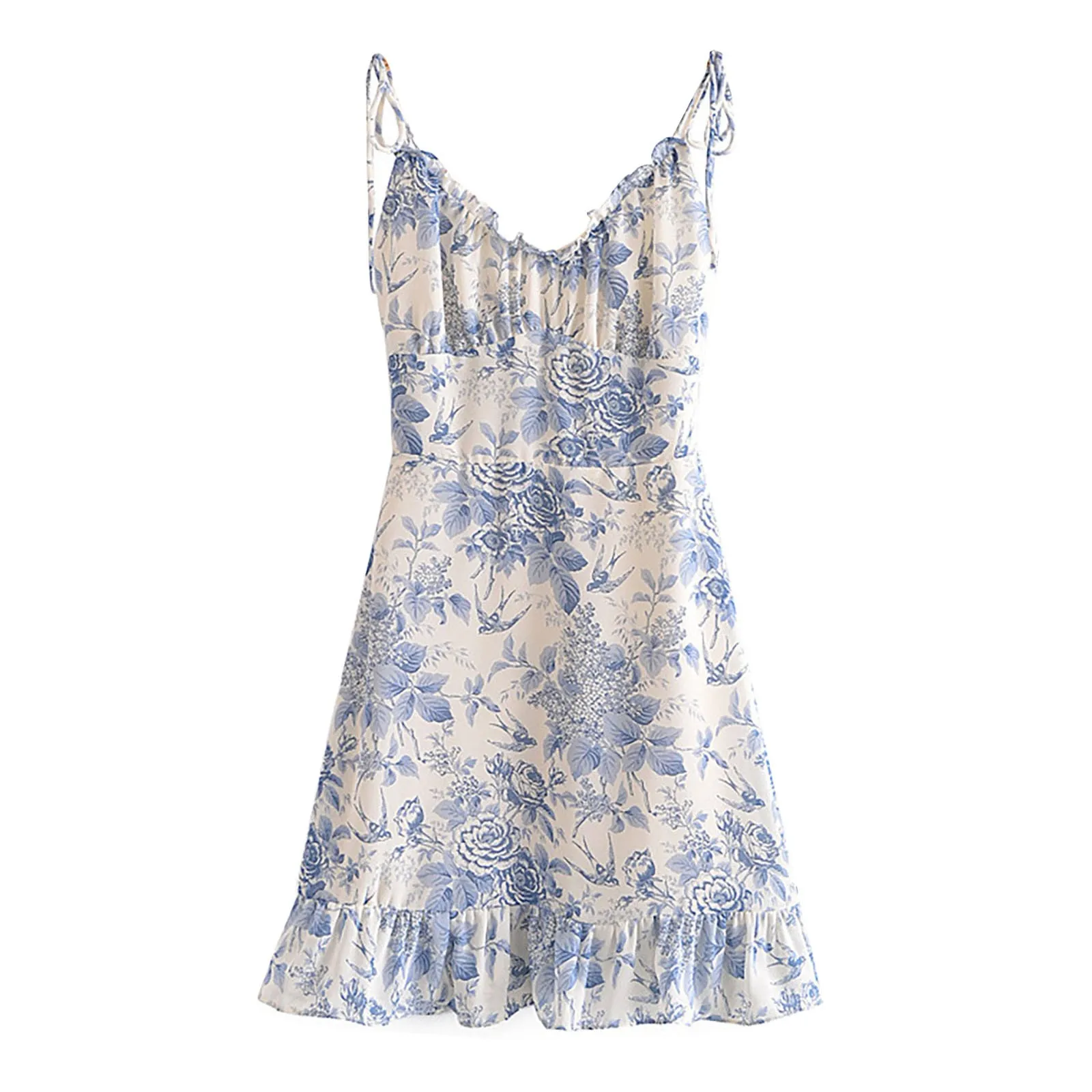 French Floral Swallow Printed Mini Dress Fairycore V-Neck A-Line Dresses Spaghetti Strap Backless Summer Vestidos Robe Femmes 
French Floral Swallow Printed Mini Dress Fairycore V-Neck A-Line Dresses Spaghetti Strap Backless Summer Vestidos Robe Femmes