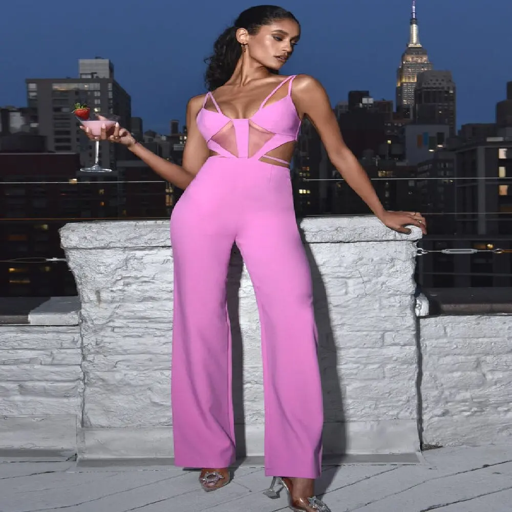 New Casual Lady Jumpsuits Elegant Sleeveless Hollow Out Design Gauze Embellished Spaghetti Strap Set Party Watching Show Gown 
New Casual Lady Jumpsuits Elegant Sleeveless Hollow Out Design Gauze Embellished Spaghetti Strap Set Party Watching Show Gown