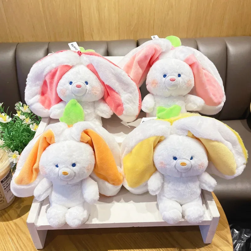 

4color Flip Bunny Soft Plushies Stuffed Doll Toys Kawaii Delicate Schoolbag Pendants Cartoon Kawaii Doll Gifts for Best Friends