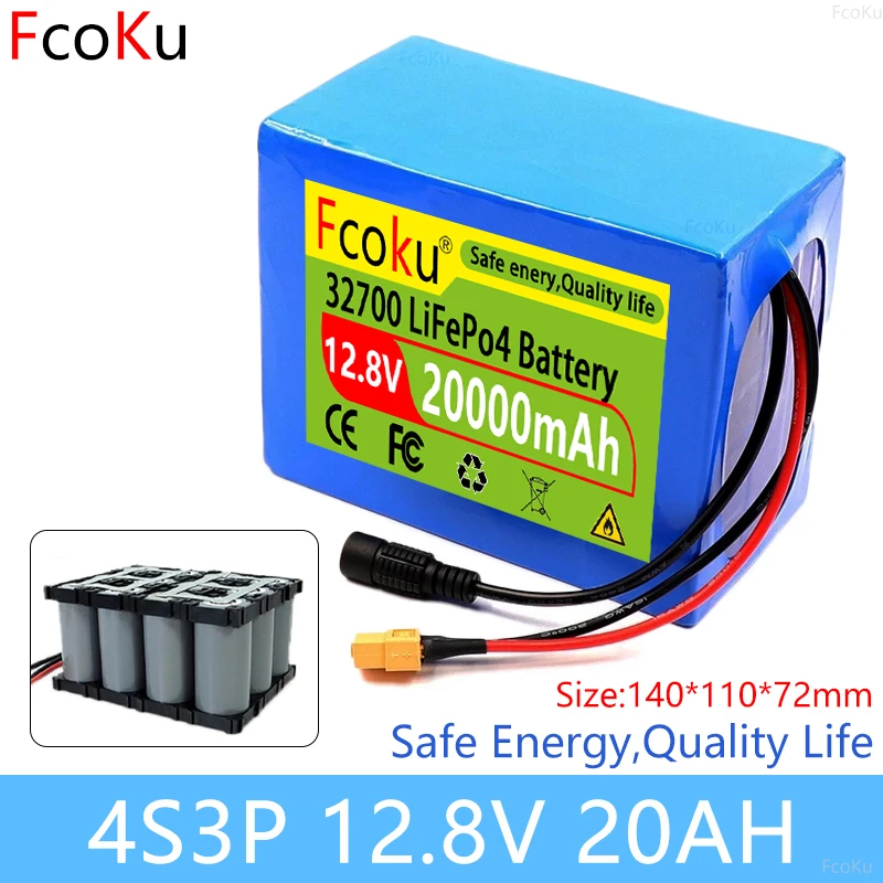 

4S3P 12.8V 20Ah 32700 Lifepo4 Battery Pack With 4S 20A Maximum 30A Balanced BMS for Electric Boat Uninterrupted Power Supply 12V