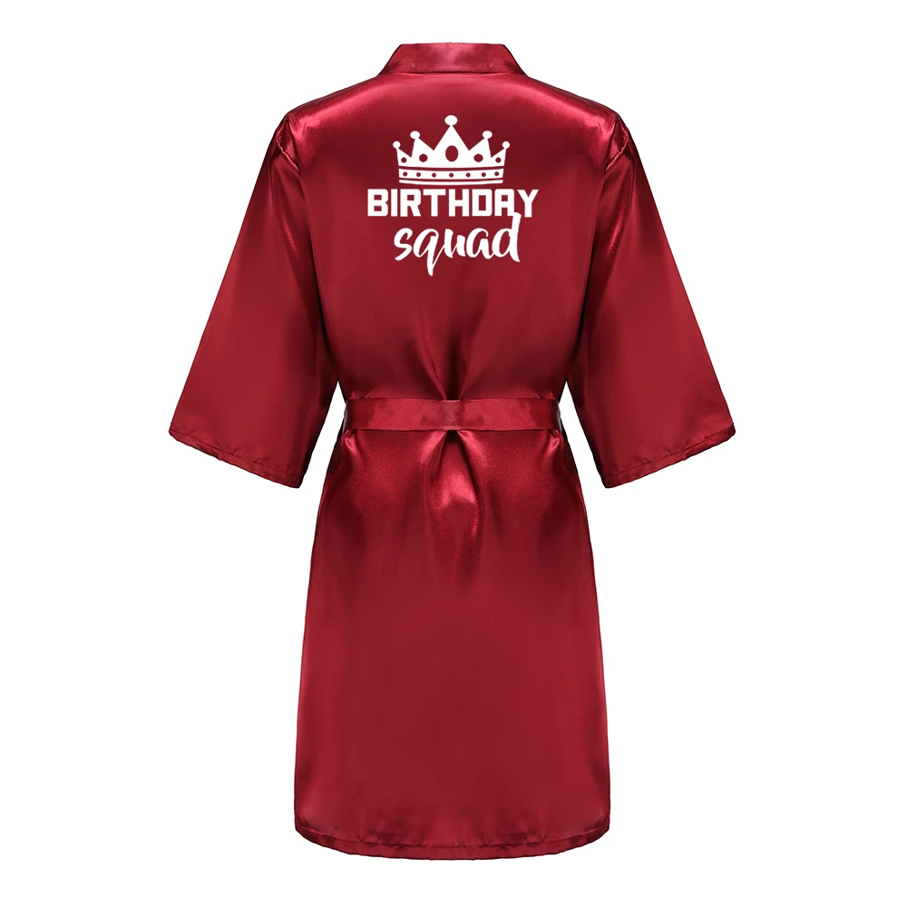 Birthday Party Queen Squad Robes Satin Pajamas Dressing Gown White Writing Kimono Rose Gold Bathrobe Birthday Party Queen Squad Robes Satin Pajamas Dressing Gown White Writing Kimono Rose Gold Bathrobe