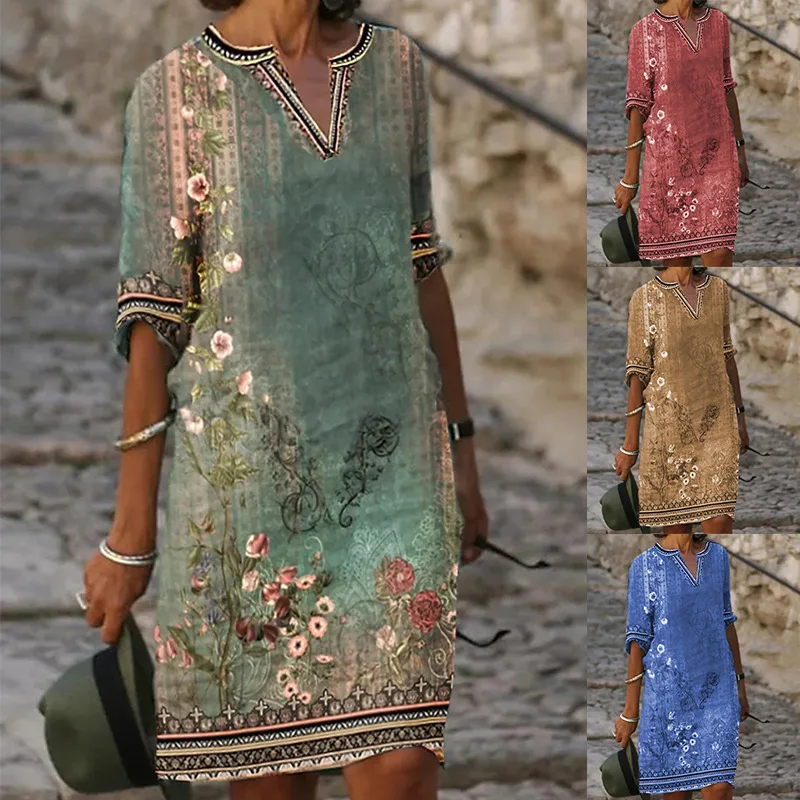 Women Retro Floral Print Mini Dresses 2023 Summer Casual V Neck Half Sleeve Loose Dresses Female Elegant A-Line Dress Vestidos
Women Retro Floral Print Mini Dresses 2023 Summer Casual V Neck Half Sleeve Loose Dresses Female Elegant A-Line Dress Vestidos
