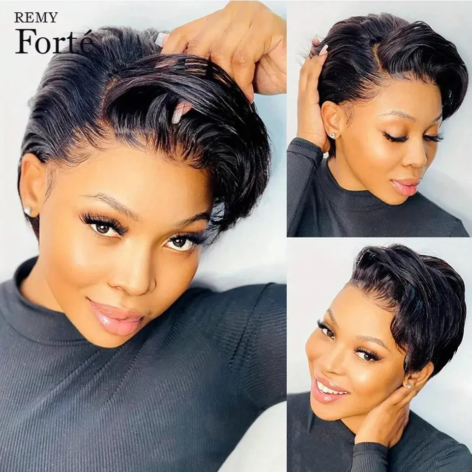 

Remy Forte L-Part Lace Front Human Hair Wig With Bang Pixie Cut Bob Human Hair Wigs With Bang Short Bob Wigs With Bang For Women