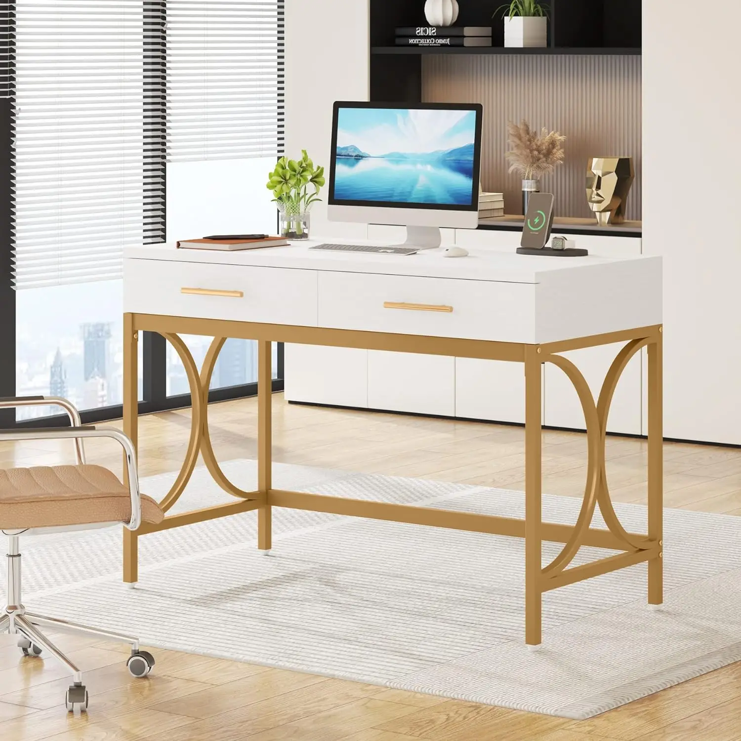 Modern Computer Desk with 2 Drawers, 41 Inches Study Writing Office Desk for Home Office, Bedroom, Makeup Vanity Table Desk
Modern Computer Desk with 2 Drawers, 41 Inches Study Writing Office Desk for Home Office, Bedroom, Makeup Vanity Table Desk