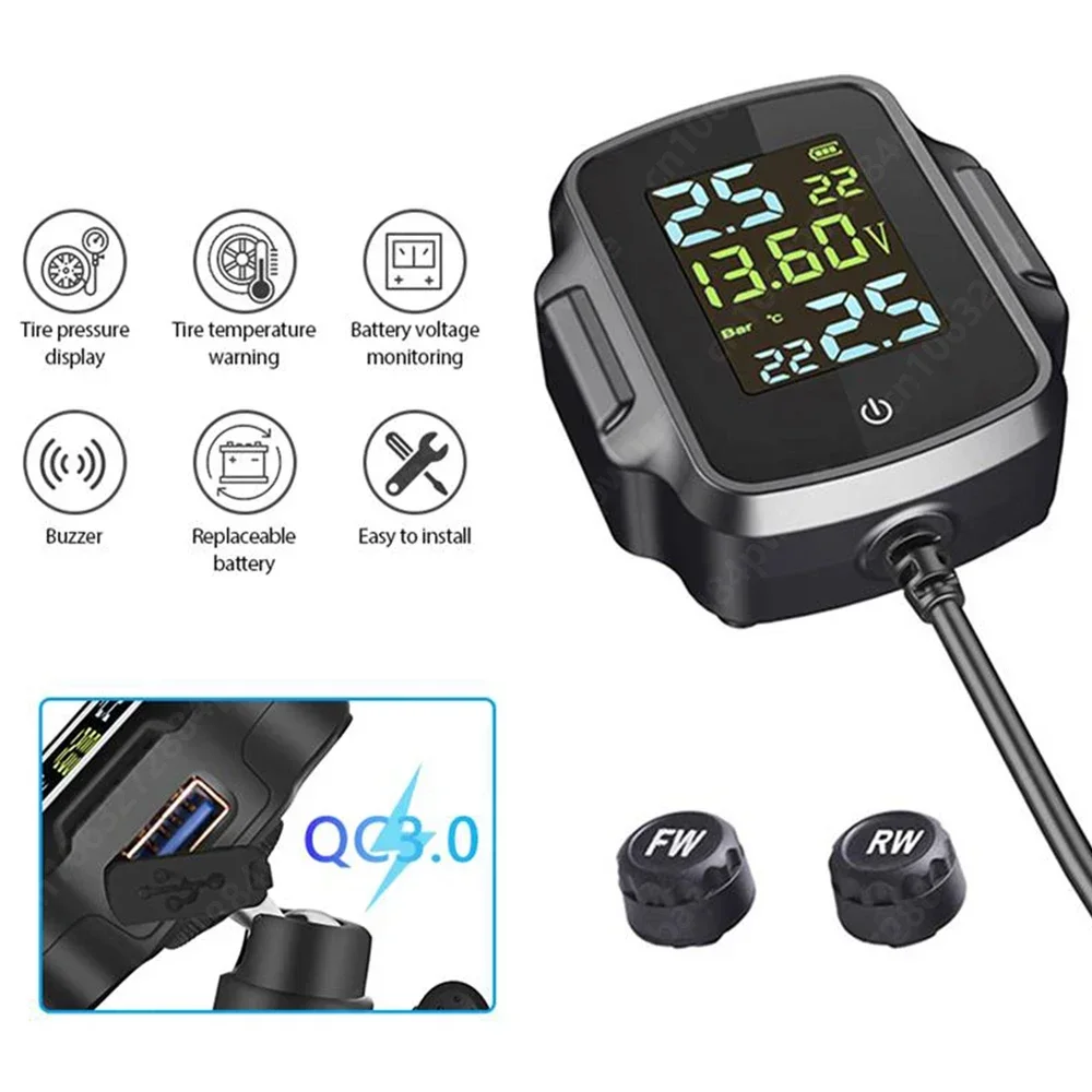 

TPMS Sensors Motorcycle Tire Pressure Monitoring System Tyre Tester Low Voltage Alarm Dirt Pit Bike Test Motorbike Accessories