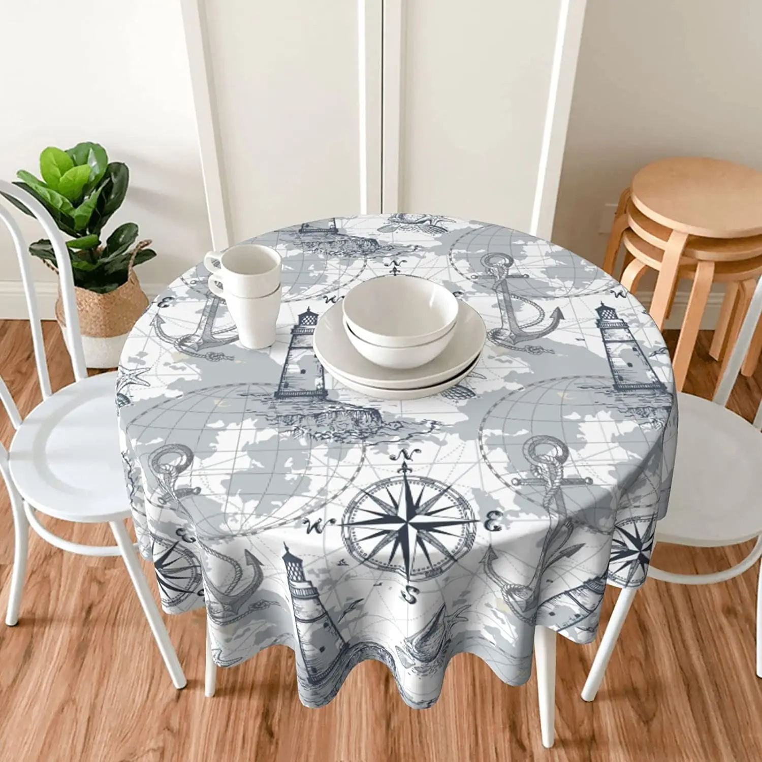 

Submarine World Lighthouse Anchor Compass Washable Polyester Table Cloth Decorative Table Cover Waterproof Round Tablecloth 60''
