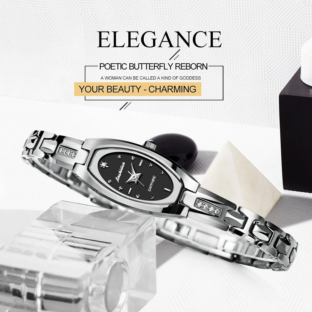 JSDUN-Montre à Quartz en Tungstène pour Femme, Bracelet en Diamant, Cadeau Original, Mode, Top Marque de Luxe 4