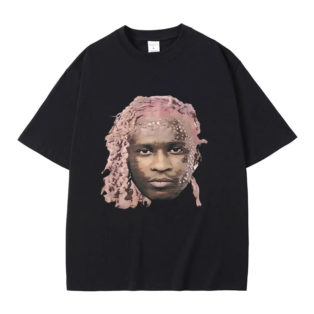 

Rapper Young Thug Big Face Tshirt Concert Merch Kanye Thugger Lil Baby Pink Rare Graphic T-shirt Men's Hip Hop Oversized T Shirt