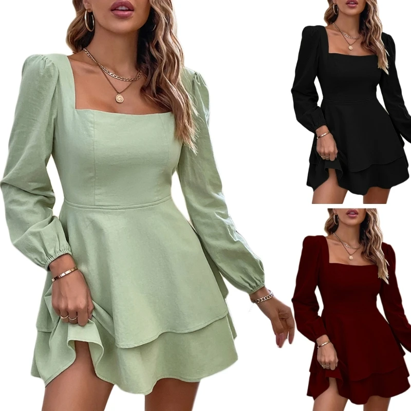 L5YA Womens Square Neck Tie Back Puff Long Sleeve Ruffle Tiered Short Dress Sexy Casual Elastic Waist A-Line Mini Dress 
L5YA Womens Square Neck Tie Back Puff Long Sleeve Ruffle Tiered Short Dress Sexy Casual Elastic Waist A-Line Mini Dress