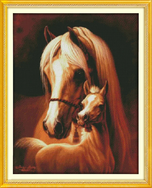 

Deep love of the horse mother and her baby (3) cross stitch kit 14ct 11ct pre stamped canvas embroidery DIY handmade needlework
