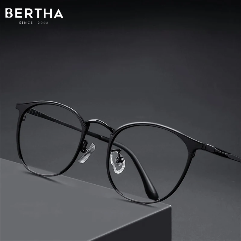 

BERTHA Ultralight Pure Titanium Glasses Frame Anti-Blue Light Zeiss Lens Myopia Glasses For Men Prescription Frame AT88201