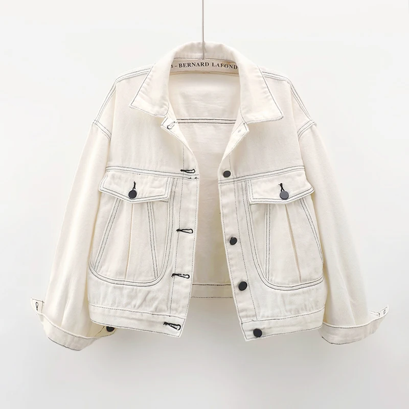 Spring Autumn Fashion Beige Denim Jacket Coat Women Student Cowboy Outerwear Korean Long Sleeve Big Pocket Jeans Jacket Female
Spring Autumn Fashion Beige Denim Jacket Coat Women Student Cowboy Outerwear Korean Long Sleeve Big Pocket Jeans Jacket Female