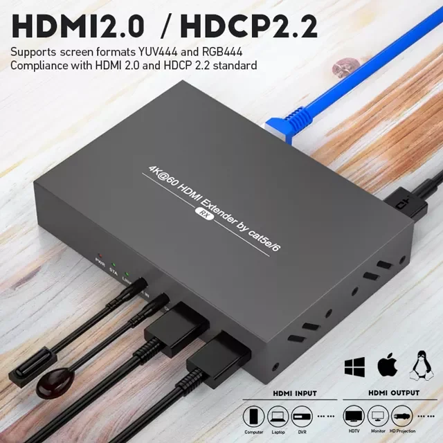 4K 1080P HDMI2.0 удлинитель по Cat5e/6 кабелям передачи аудио и видео сигнала более 328ft с ИК, разъем RS232
4K 1080P HDMI2.0 удлинитель по Cat5e/6 кабелям передачи аудио и видео сигнала более 328ft с ИК, разъем RS232