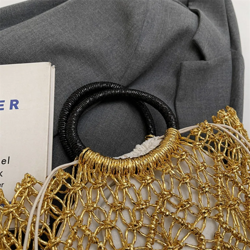 Luxury Woven Round Handle Bag - Designer Eco-Friendly Hollow-Out Handbag 21 S825eb493683946268cfed011db303f8fU