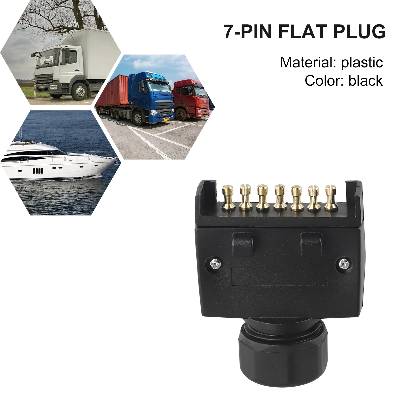 

Australian Standard Connector Flat Plug Male 2.95*2.44*0.75\" 7 Pin Adapter Black Boat Quick Fit Flat Male Trailer Plug