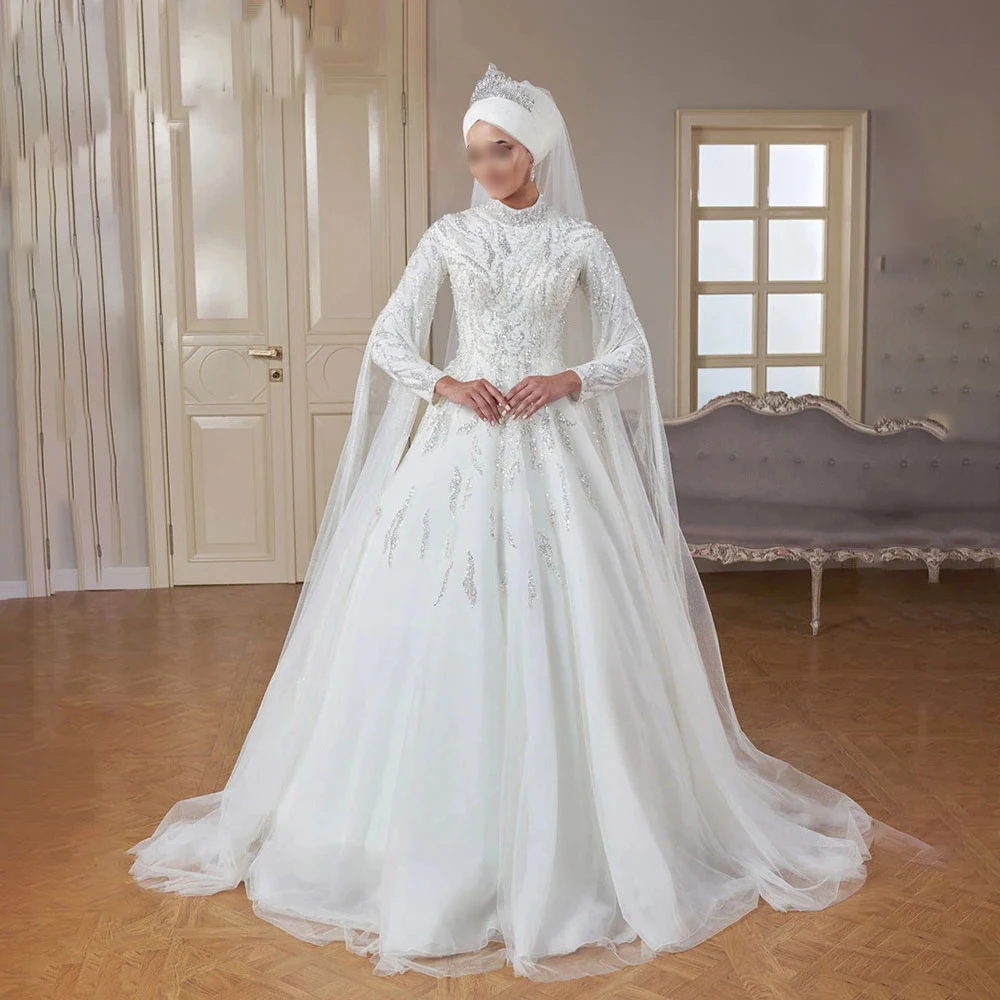Luxury Beaded Long Sleeve Muslim High Neck Islamic Woman Wedding Dresses Bridal Engagement Party Arabic Dubai
Luxury Beaded Long Sleeve Muslim High Neck Islamic Woman Wedding Dresses Bridal Engagement Party Arabic Dubai