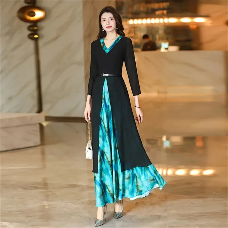 Vintage Black Fake Two-Piece Printed Dress Design Feels Slimming 2024 Spring New With Large Swing Long Dress Reaches Ankle 4XL
Vintage Black Fake Two-Piece Printed Dress Design Feels Slimming 2024 Spring New With Large Swing Long Dress Reaches Ankle 4XL