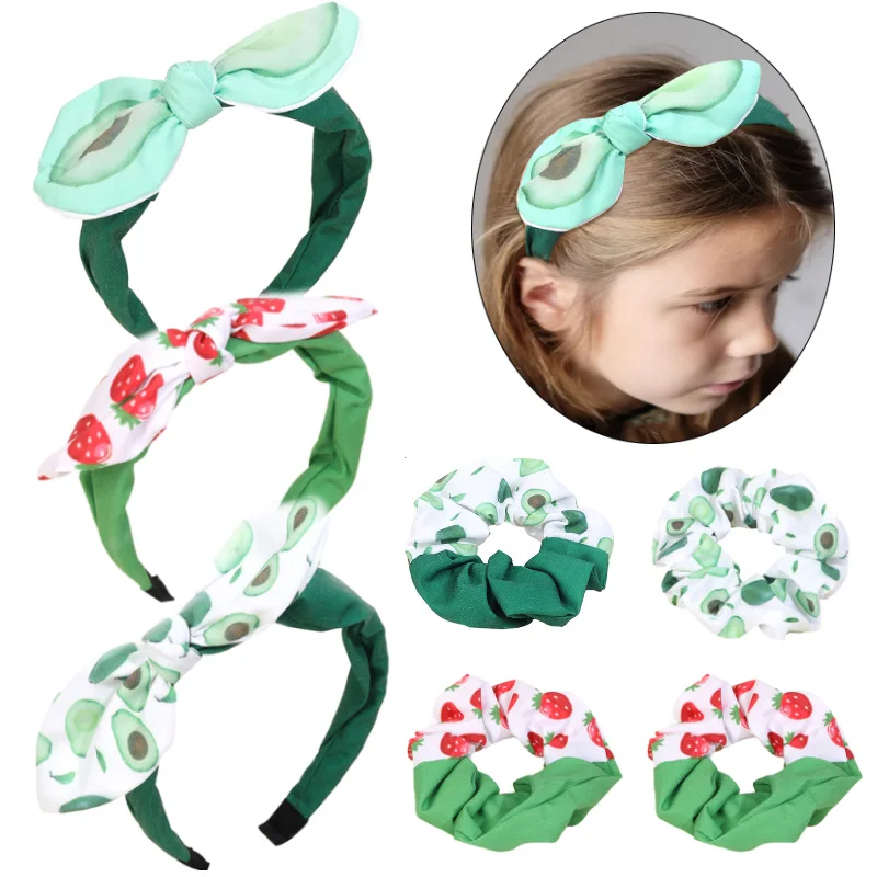 

Oaoleer 2Pcs New Avocado Print Hairbands For Kids Girls Cute Strawberry Headband Elastic Rubber Scrunchies Women Ponytail Holder