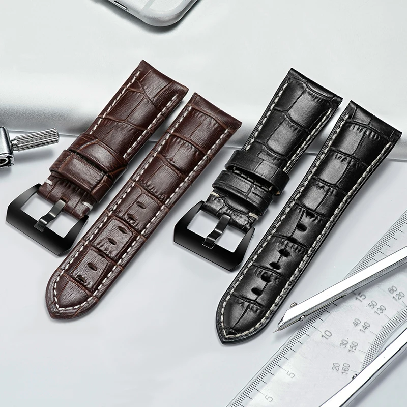 

FUYIJIA Soft Cowhide Watchbands P-anerai LUMINOR Substitute Strap 26MM 24MM 316L Stainless Steel Pin Buckle Genuine Leather Belt