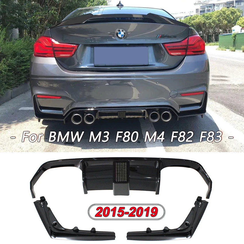 

Carbon Look Rear Bumper Diffuser With LED Light Spoiler Lip Splitter Lip Protector Guard For BMW M3 F80 M4 F82 F83 2015-2019