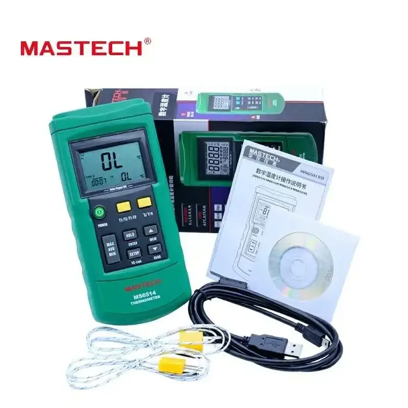 Цифровой термометр MasTech MS6514, Двухканальный измеритель температуры с USB-интерфейсом, 1000 наборов данных, KJTERSN термопара
Цифровой термометр MasTech MS6514, Двухканальный измеритель температуры с USB-интерфейсом, 1000 наборов данных, KJTERSN термопара